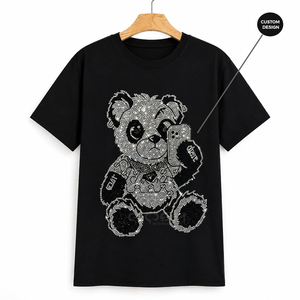 Camiseta Cosh International Premium para Hombre, Negra, con Gráfico de Oso Teddy Brillante, Estilo Hip Hop, Informal, Transpirable, de Algodón, para Verano - Product Image 5