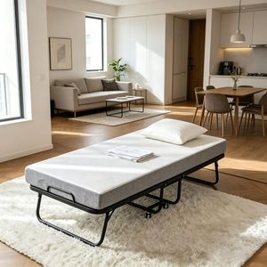 Lit pliant portable avec revêtement en tissu, structure en acier et aluminium, polyvalent pour le camping en plein air, les hôtels, les hôpitaux, les salons, les écoles, les parcs - Product Image 1