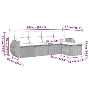 Juego de Sofás de Jardín de Ratán PE Negro con Patas Ajustables, Muebles de Exterior Cómodos con Diseño Elegante - Product Image 3