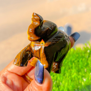 Figura de Elefante Tallada a Mano en Piedra Natural Ojo de Tigre, Protección, Confianza, Decoración Feng Shui, Venta al Por Mayor - Product Image 2