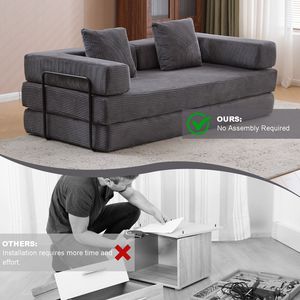 Divano Letto Convertibile Comodo con Supporto Lombare a Cuscino e Braccioli, Futon Lounge Sleeper C-Product - Product Image 5