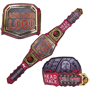 1316 Days Roman Championship Wrestle Mania 40 Limited Edition Modern Era Cow Hide Zinc <b>Red</b>/Blue Square Waterproof Customizable - Product Image 1