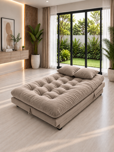 Sofá Cama Convertible Moderno Tapizado en Color Taupe Marfil, Mueble de Salón con Diseño Tufted, Tela Personalizada para Hotel, Villa u Hogar - Product Image 3