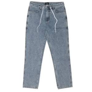 Jean baggy personnalisé pour homme, coupe droite, en denim brut de coton, avec boutons décoratifs, respirant, motif uni - Product Image 1