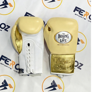 Professional Training No Boxing No Life Leather Boxing Gloves White <b>Peach</b> Gold Lace Up Training Gear Adults Custom Made - Product Image 3