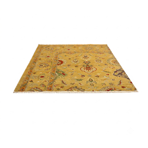 Mustard Gold Floral Border Rug Modern Botanical Vine Area Carpet Eco-Friendly Non-Slip Hand Tufted Thick Wool for Living Room - Product Image 2