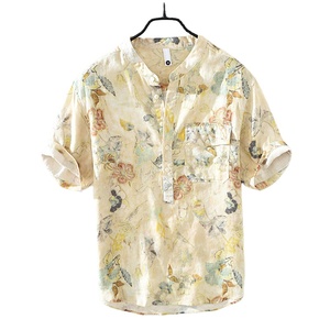 Camisa Casual de Manga Corta para Hombre, 100% Algodón, Estilo Hawaiano Floral, Transpirable, Lavada, 220g, Venta al Por Mayor de Fábrica, Personalizable - Product Image 1