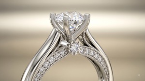 Bague de fiançailles et de mariage classique solitaire 1 carat en diamant, plaqué or rhodié, avec pont pavé dissimulé et sertissage à quatre griffes, OEM ODM personnalisé - Product Image 3