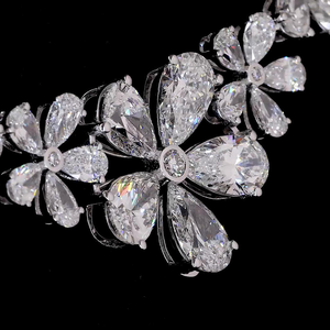 Parure de bijoux de luxe en diamant de laboratoire taille poire, plaqué or blanc 14 carats, motif floral, élégante, pour mariée, cadeau de mariage - Product Image 5