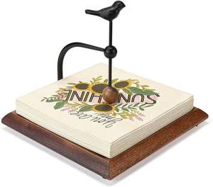 Porte-serviettes d'oiseau pour table, distributeur de serviettes plates en bois massif de qualité supérieure, support carré vintage pour serviettes en papier de cocktail, décoration d'intérieur - Product Image 1