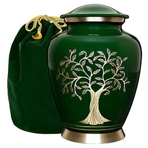 Decorative Artisan Brass Adult Cremation Tribute Urn Funeral Memorial Ashes Container Featuring Polished Exterior - Product Image 1