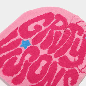 Bonnet en tricot jacquard personnalisé unisexe style urbain adulte 56-58CM gris rose motif lettres - Product Image 6