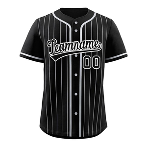 Camiseta de Béisbol Personalizada a Rayas Negras y Rosas, Unisex, Manga Corta, con Botones, Malla Transpirable, Nombre del Equipo Personalizado, Impresión Sublimada - Product Image 4