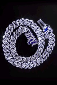 Cadena cubana de eslabones con incrustaciones de moissanita azul de 16 mm en plata 925, estilo hip hop, tipo Miami, para hombre, a bajo precio. - Product Image 4