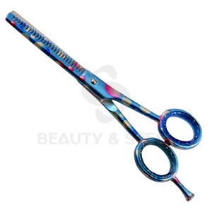 Ciseaux professionnels bleus à pois pour la retouche des cheveux, avec 27 dents de précision pour un estompage et une texturisation impeccables - Product Image 3