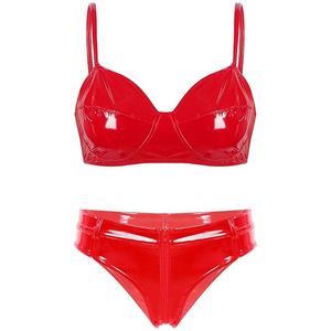 2026 Newest Adjustable <b>Strap</b> <b>Bra</b> Two Piece Leather Look Bralette and Zipper Front Briefs for Clubwear Women Leather <b>Bra</b> & Briefs - Product Image 1