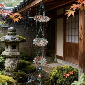 Chaîne de pluie décorative en métal en forme de fleur vintage pour jardin, chaîne de drainage d'eau suspendue pour extérieur, déversoir d'eau de pluie et décoration classique pour patio et maison - Product Image 2