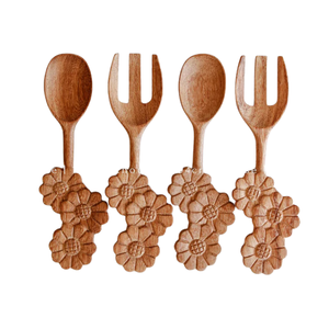 Cucharas de Servir Vintage de Madera Ecológicas con Mango Largo Chapado en Oro, Diseño Floral Tallado a Mano, Vietnam, para Cocina - Product Image 2