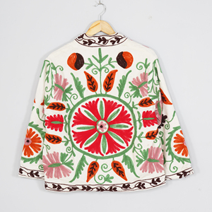 Women Velvet Embroidered <b>Quilted</b> <b>Jacket</b> O-Neck Regular Sleeve Floral Boho Style Winter Coat Handmade Suzani <b>Pattern</b> Reversible - Product Image 3