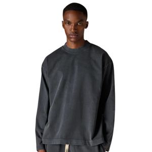 Camiseta de Manga Larga Negra para Hombre, Cuello Redondo, Algodón, Estilo Casual Urbano, Acabado Vintage Suave - Product Image 6