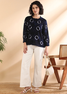 Camisa de Oficina Maaesa para Mujer, 100% Algodón, Hecha a Mano, Tie Dye, Casual, Manga Raglán Completa, Cuello Mandarín, Corte Regular, Lavable - Product Image 6