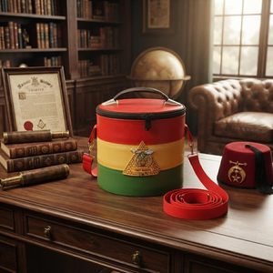 Estuche para Sombrero Fez Masónico Rasta de 7 Pulgadas, Rojo, Dorado y Verde, de Cuero PU con Cremallera, Ligero, con Emblema Bordado a Máquina de la Pirámide Shriner - Product Image 6