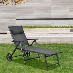 Silla de Patio Ajustable con Ruedas, Almohada para el Cuello y Marco de Aluminio para Tomar el Sol - Product Image 5