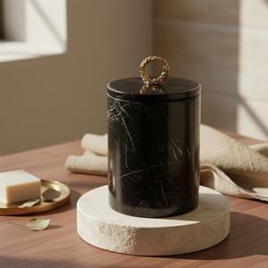 Poubelle en marbre haut de gamme avec poignée dorée, idéale pour l'aménagement intérieur de luxe et les cadeaux, provenant d'Inde. - Product Image 2