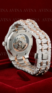 Reloj de Lujo de Dos Tonos con Moissanita, Automático, Estilo Hip Hop para Hombre |   Reloj con Diamantes Incrustados |   Reloj de pulsera mecánico en oro rosa y plata - Product Image 5