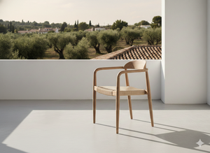 Silla de Comedor Moderna, Ecológica y Duradera de Madera de Teca, Silla con Brazos y Asiento Tejido, Silla Lateral de Madera para Comedor, Hogar, Hotel, Apartamento - Product Image 2