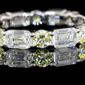 Vivid Lab Grown Diamond <b>Emerald</b> Round Cut Rhodium Plated Trendy Wedding <b>Band</b> <b>Ring</b> in 10K-18K Gold & 925/935 Silver - Product Image 2