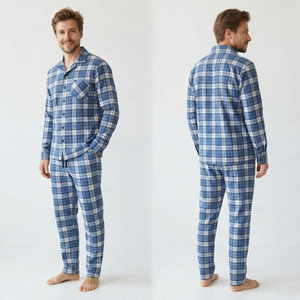 Ensemble de pyjama en flanelle pour homme, chemise à manches longues à carreaux et pantalon de pyjama en flanelle, tenue décontractée pour la maison et la nuit - Product Image 4