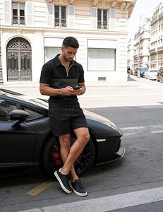 Ensemble de jogging pour hommes, été, tricoté, brodé, 100% coton, séchage rapide, manches courtes, logo personnalisé, ensemble chemise et short - Product Image 6