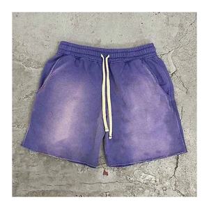 Shorts en coton délavés au soleil de haute qualité couleur lourde vêtements de rue noirs Shorts de gymnastique lavés en détresse Vintage pour hommes - Product Image 5