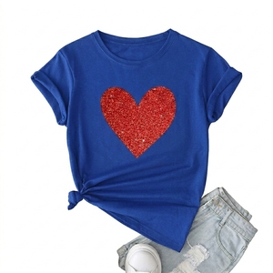 100% Combed Cotton T-Shirt Custom Logo Printing 26 Colors Unisex Oversize T shirt for Men Women <b>Red</b> <b>Glitter</b> Heart Graphic - Product Image 1