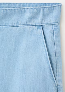 Shorts en mousseline de soie bleu clair pour femmes, taille mi-haute, fermeture élastique, cordon de serrage, coupe décontractée régulière - Product Image 5