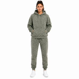 Conjunto de Chándal Vintage Verde Lavado al Ácido Personalizado, Sudadera con Capucha de Felpa de Algodón Pesado y Pantalones Jogger, Conjunto de Dos Piezas - Product Image 1