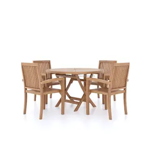 Minimalist Design Modern Solid Wood Round Dining Tables Set with 4 Chairs for Restaurant Outdoor or Villa Use