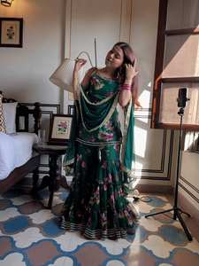 Ensemble Sharara Dupatta en Faux Georgette avec Dentelle Fantaisie, Style Moderne pour Soirée, Longueur Genou, Séchage Rapide - Product Image 2