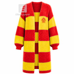 Cardigan long respirant personnalisé NSPDK Sorority avec logo brodé sur le devant, rouge et blanc, décontracté, manches longues pour femme - Product Image 1