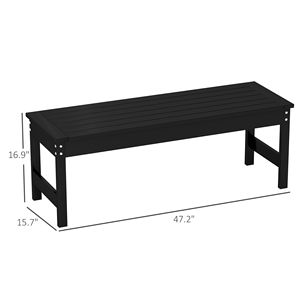 Panca da Giardino in HDPE per Tutte le Stagioni da 119 cm, Panca da Esterno Nera Senza Schienale con Doghe in Ferro per Cortile, Giardino, Portico, Parco - Product Image 3