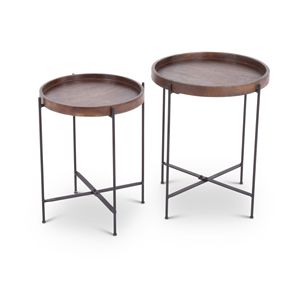 Set 2 eleganti legno moderno metallo accento tavoli marrone mobili laterali per soggiorno camera da letto ufficio funzionale decorazioni per la casa - Product Image 2