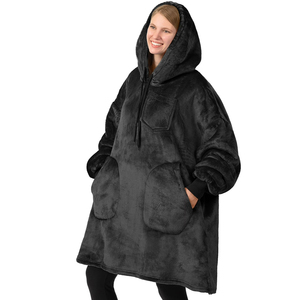 Everglide Corporation Oversized Wearable <b>Blanket</b> <b>Hooded</b> Sweatshirt Soft Sherpa Lined Solid Cotton Blend Printed Hoodie Winter - Product Image 2