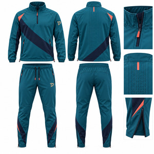 Traje de calentamiento con cremallera diagonal para hombre, color verde azulado oscuro, con detalles en coral oscuro, ideal para pádel. - Product Image 4