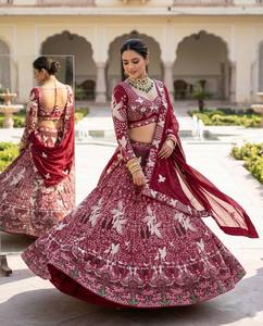 InCotton.M <b>Red</b> Embroidered Faux Georgette <b>Lehenga</b> Choli Floor-Length Traditional Indian Wedding Dress Women's Regular Fit - Product Image 3