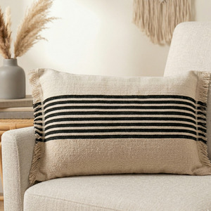 Customized Handwoven Cushion Cover Lumbar 12x20 Custom Size Striped Sustainable Home Decor Handloom Pillowslip - Product Image 1