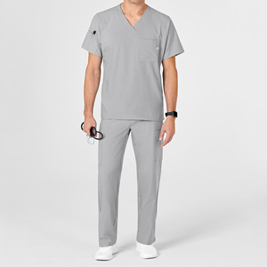 New Style Gray <b>Scrub</b> <b>Set</b> V-Neck Medical <b>Scrub</b> Suits Men <b>Scrub</b> <b>Set</b> For Unisex Hospital Clothing Wholesale Manufacturer - Product Image 1