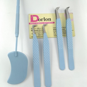 High Quality Stainless Steel Sky Blue 90 Russian Volume Eyelash Tweezers Boot Volume Tweezers Custom Eyelash Inspection Mirror - Product Image 1