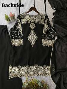 Listo para la temporada de bodas: Top elástico de secado rápido con bordado de lentejuelas, pantalón palazzo y dupatta. - Product Image 6