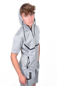 New Arrival <b>Men</b> Hooded <b>Short</b> Sleeve <b>T</b>-<b>Shirt</b> <b>Set</b> Color Blocking <b>Design</b> Quick Dry Sporty Style Summer 100% Polyester <b>Shorts</b> <b>Set</b> - Product Image 6